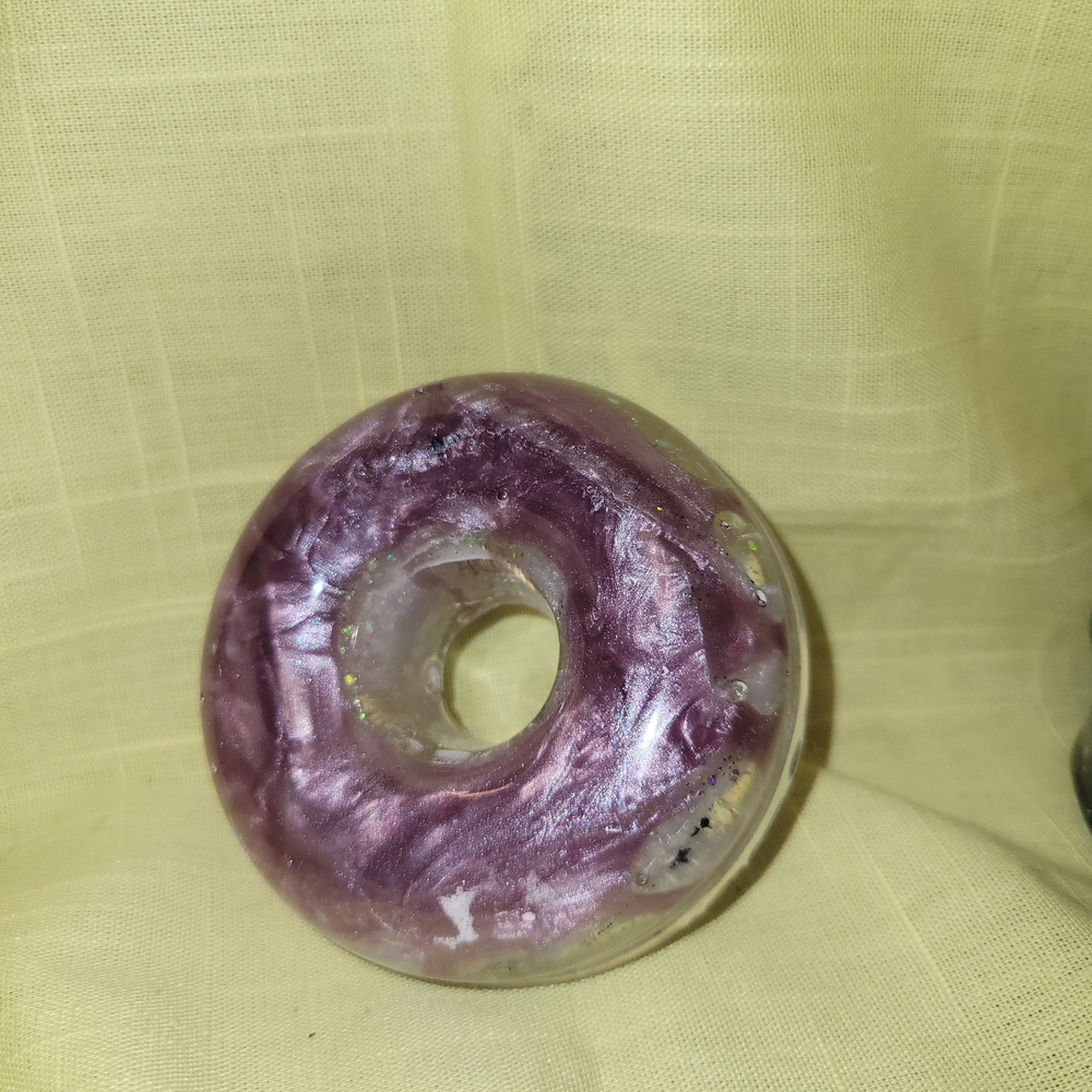 “Cookies N Cream” Handmade Resin Fairy Wing Donut • Purple Black White Decor